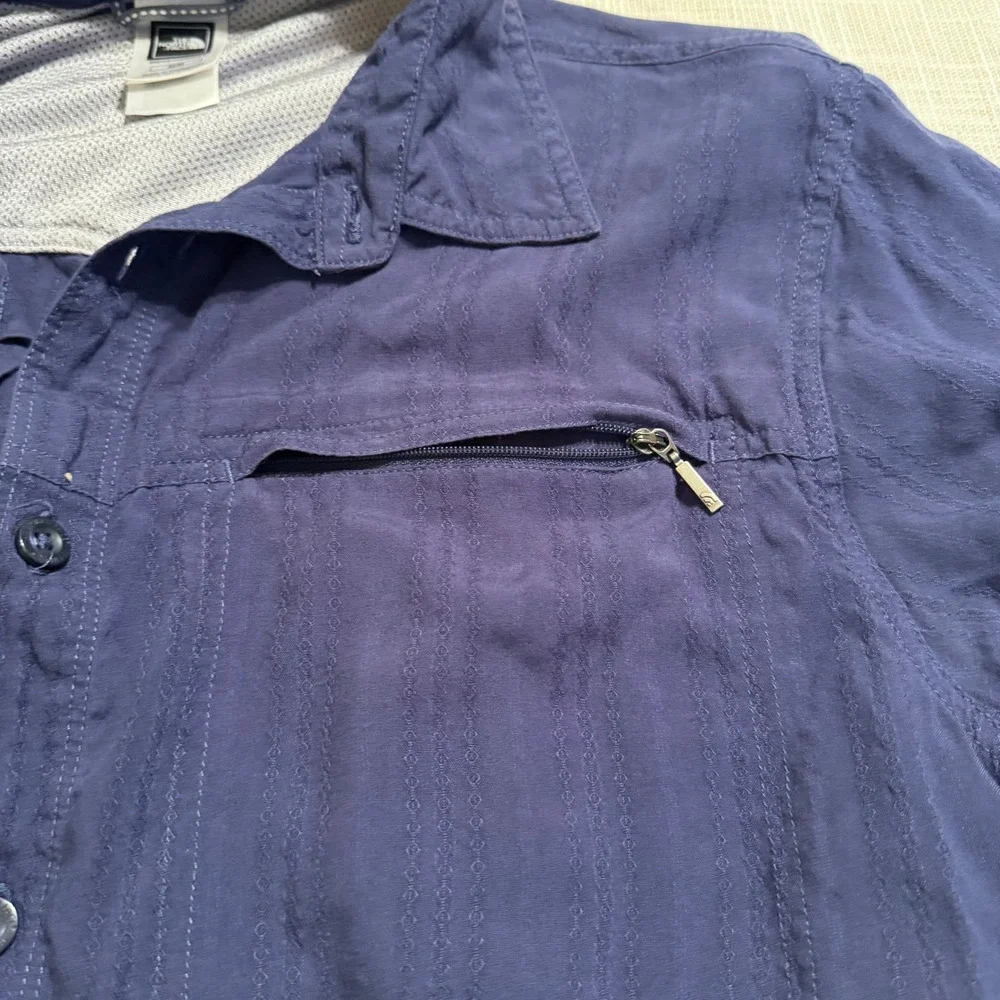 The North Face Mens Navy Blue Modal Blend Textured Short Sleeve‎ Shirt Medium